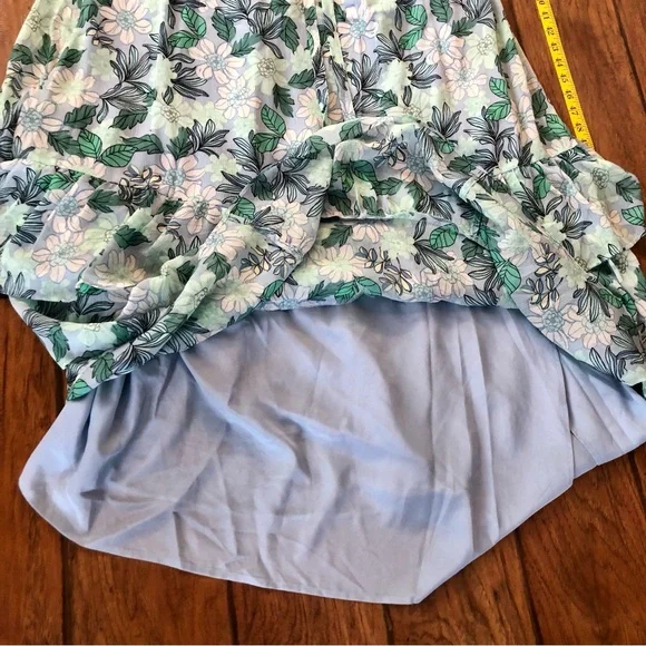 NWT LOFT Blue and Black Green Floral Maxi Dress Layered Ruffles Puff Sleeves - Picture 9 of 15